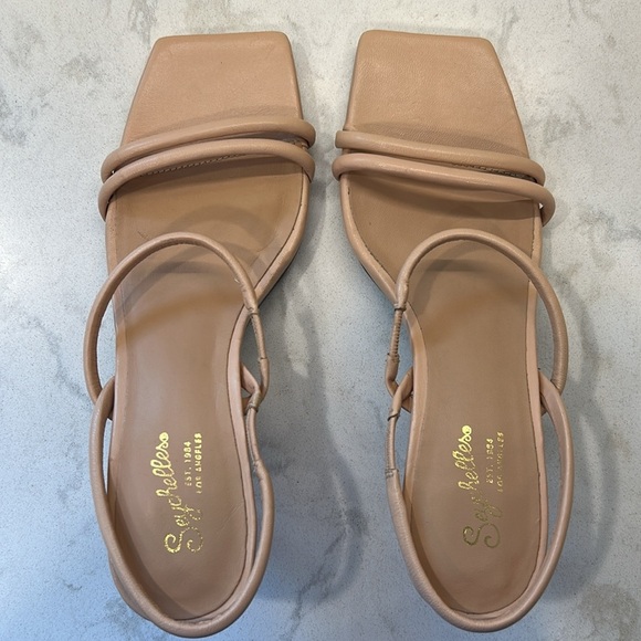 Seychelles Banks Leather Sandal Square Toe Neutral Kitten Heel 9 - Picture 14 of 16